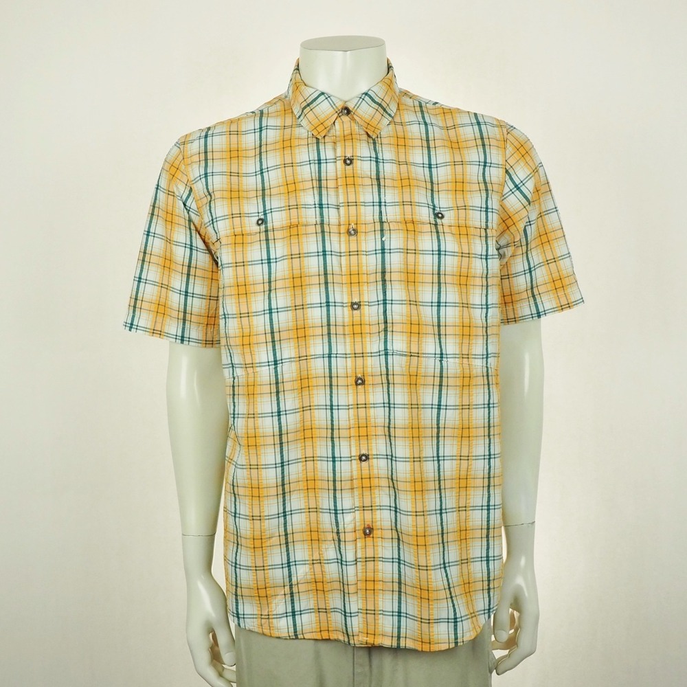 Orvis Open Air Caster Fishing Button Down Shirt Mens Medium Orange Plaid Hiking